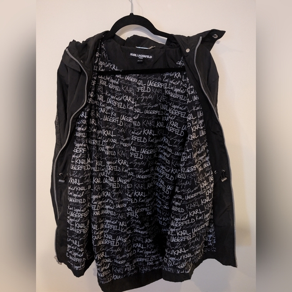 Karl Lagerfeld Paris Black Hooded Rain Coat Jacket Size XL - Picture 6 of 7
